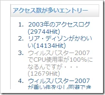 2007年の下半期ぐらいのアクセス数ランキング